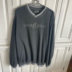 Fleece pullover, V neck, grey, lg, SDI, Cherry Hills Country Club embroidered